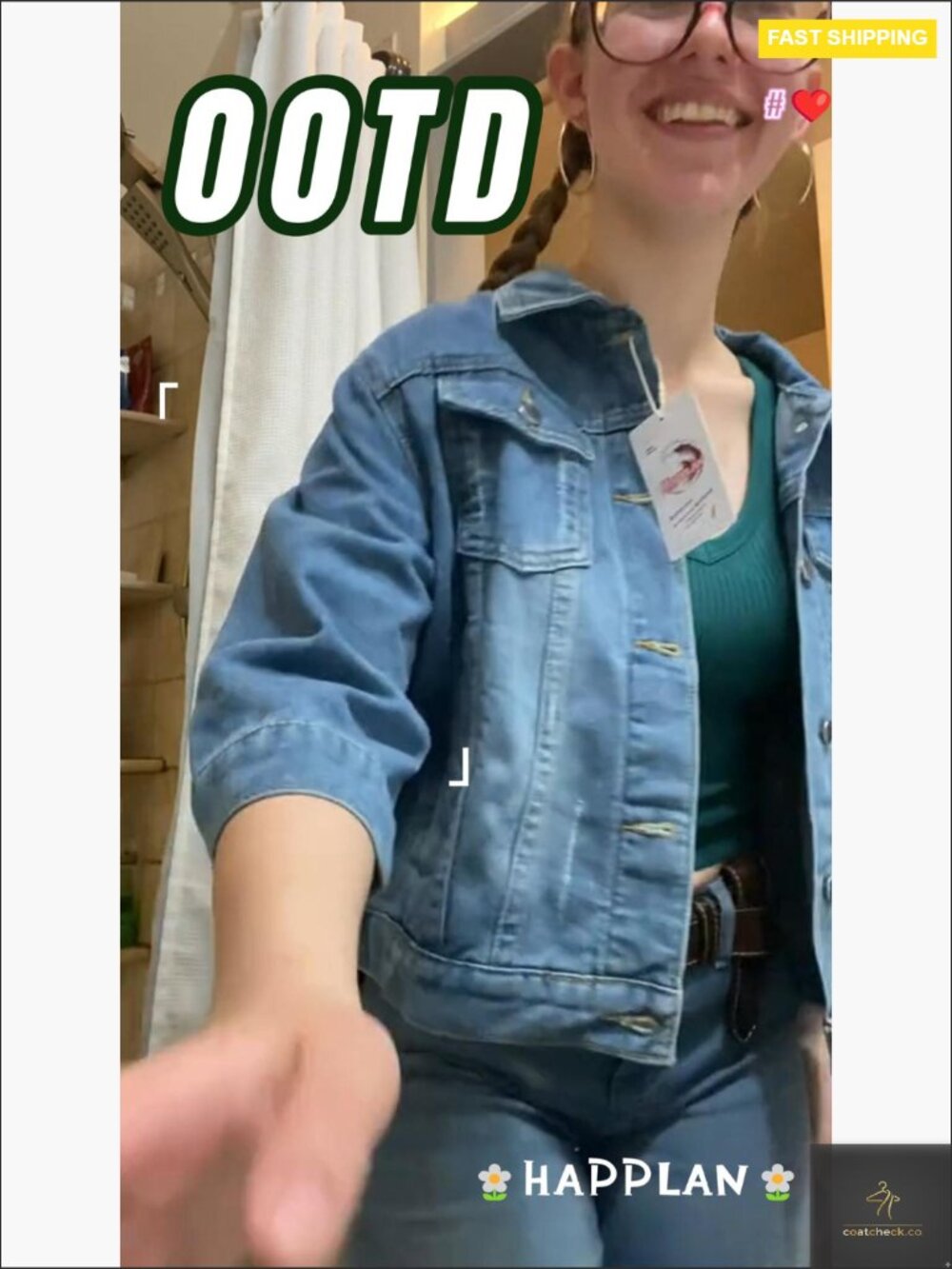 Cropped Denim Jacket 3/4 Sleeve Button Down Classic Trucker Coat - Picture 3 of 4